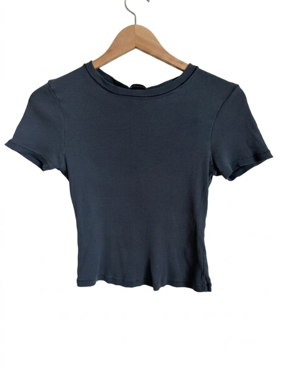 SKIMS Cotton Rib T-Shirt Medium Soot Gray Cropped Fitted Short Sleeve Tee Basic